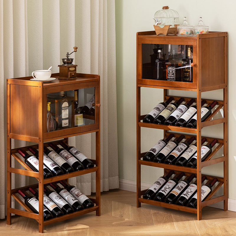 Home Bar Shelves - Portabottiglie in bambù massiccio, portaoggetti indipendente