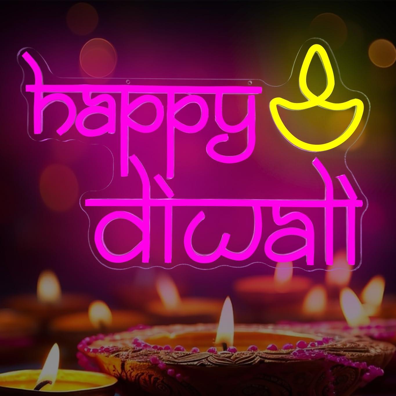Home Bar Signs - Insegna al Neon 'Happy Diwali' Alimentata