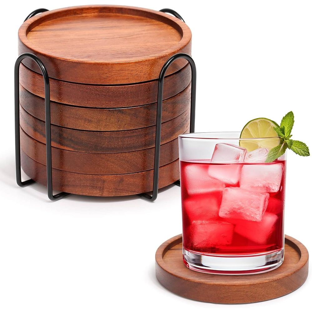 Home Bar Set - Set di 6 Sottobicchieri in Legno