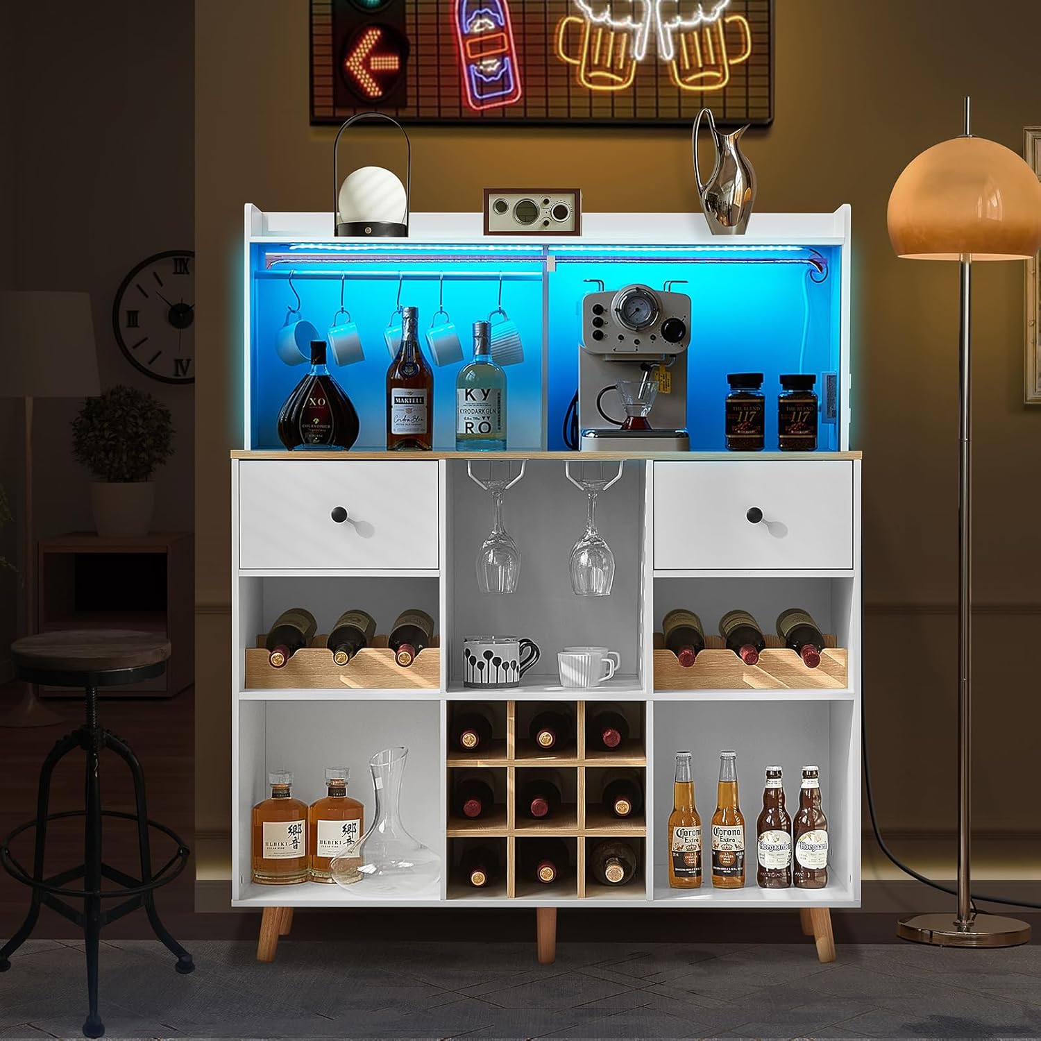 Home Bar Shelves - Mobile Bar con Presa di Corrente